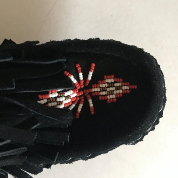 Grizzleez Ziginy Beaded Moccasins Women's 3 Layer Fringe Boots Black Size 6.5 - Picture 3 of 6